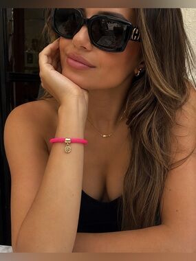 Marc by Marc Jacobs Knockout Pink Silicone Bangle Bracelet with Gold Logo Charm
